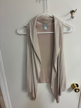 H&M Light Beige Sequined Vintage Open-Front Women's Vest Sz L